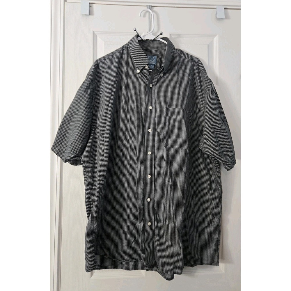 Jos A Bank Travelers Collection Shirt Mens XL Purple Navy Plaid Short Sleeve